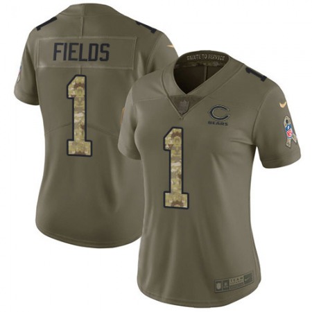 Nike Bears #1 Justin Fields Olive/Camo Women's Stitched NFL Limited 2017 Salute To Service Jersey