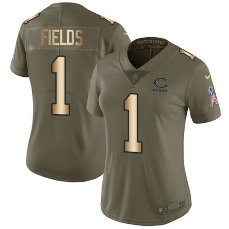 Nike Bears #1 Justin Fields Olive/Gold Women's Stitched NFL Limited 2017 Salute To Service Jersey