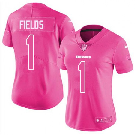 Nike Bears #1 Justin Fields Pink Women's Stitched NFL Limited Rush Fashion Jersey