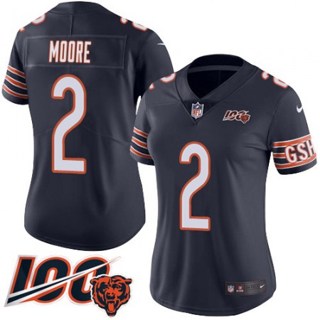 Nike Bears #2 D.J. Moore Navy Blue Team Color Women's Stitched NFL 100th Season Vapor Limited Jersey