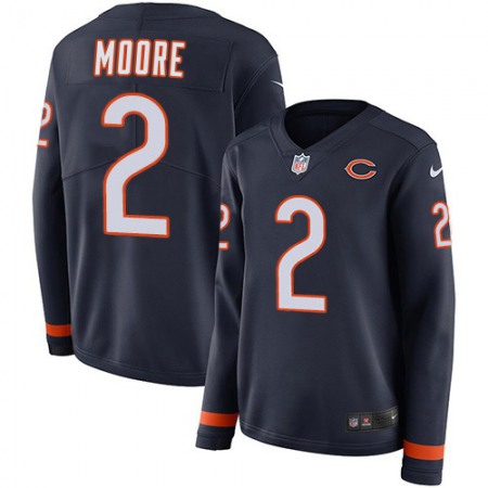 Nike Bears #2 D.J. Moore Navy Blue Team Color Women's Stitched NFL Limited Therma Long Sleeve Jersey