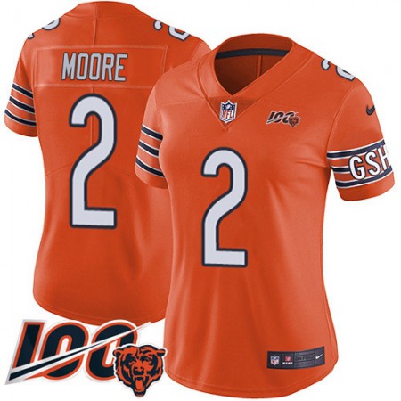 Nike Bears #2 D.J. Moore Orange Women's Stitched NFL Limited Rush 100th Season Jersey