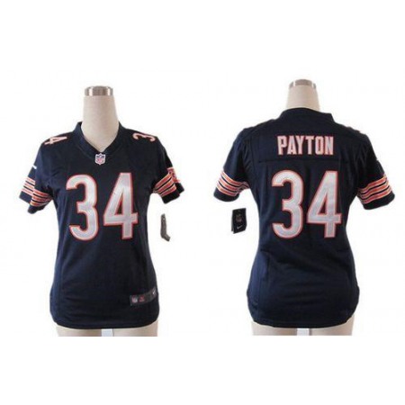 Nike Bears #34 Walter Payton Navy Blue Team Color Draft Him Name & Number Top Women's Stitched NFL Elite Jersey