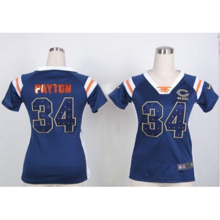 Nike Bears #34 Walter Payton Navy Blue Team Color Women's Stitched NFL Elite Draft Him Shimmer Jersey