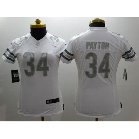 Nike Bears #34 Walter Payton White Women's Stitched NFL Limited Platinum Jersey