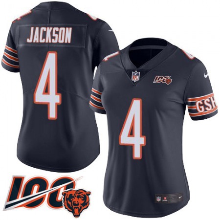 Nike Bears #4 Eddie Jackson Navy Blue Team Color Women's Stitched NFL 100th Season Vapor Limited Jersey