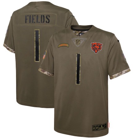 Chicago Bears #1 Justin Fields Nike Youth 2022 Salute To Service Limited Jersey - Olive