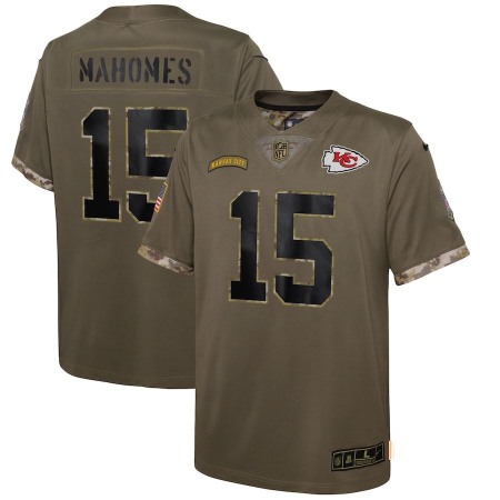 Kansas City Chiefs #15 Patrick Mahomes Nike Youth 2022 Salute To Service Limited Jersey - Olive