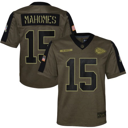 Kansas City Chiefs #15 Patrick Mahomes Olive Nike Youth 2021 Salute To Service Game Jersey