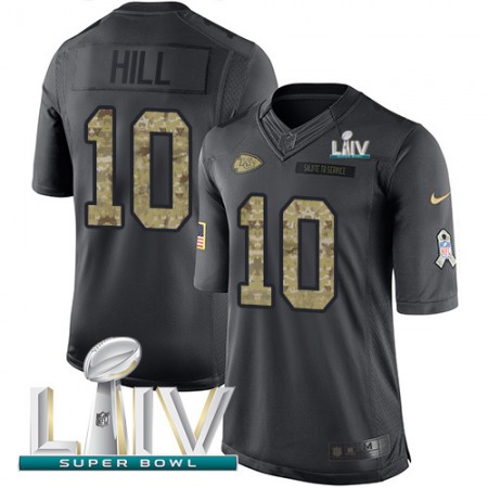 Nike Chiefs #10 Tyreek Hill Black Super Bowl LIV 2020 Youth Stitched NFL Limited 2016 Salute to Service Jersey