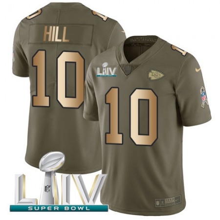 Nike Chiefs #10 Tyreek Hill Olive/Gold Super Bowl LIV 2020 Youth Stitched NFL Limited 2017 Salute To Service Jersey