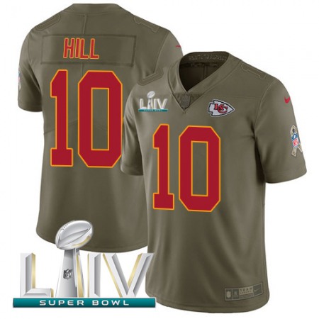 Nike Chiefs #10 Tyreek Hill Olive Super Bowl LIV 2020 Youth Stitched NFL Limited 2017 Salute To Service Jersey