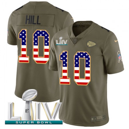 Nike Chiefs #10 Tyreek Hill Olive/USA Flag Super Bowl LIV 2020 Youth Stitched NFL Limited 2017 Salute To Service Jersey