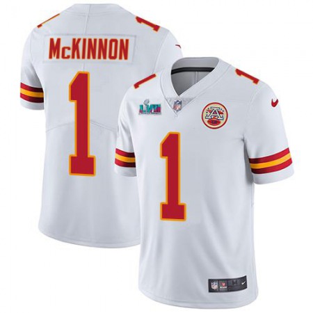 Nike Chiefs #1 Jerick McKinnon White Super Bowl LVII Patch Youth Stitched NFL Vapor Untouchable Limited Jersey