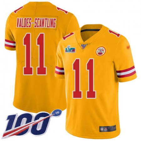 Nike Chiefs #11 Marquez Valdes-Scantling Gold Super Bowl LVII Patch Youth Stitched NFL Limited Inverted Legend 100th Season Jersey