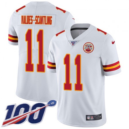 Nike Chiefs #11 Marquez Valdes-Scantling White Super Bowl LVII Patch Youth Stitched NFL 100th Season Vapor Limited Jersey