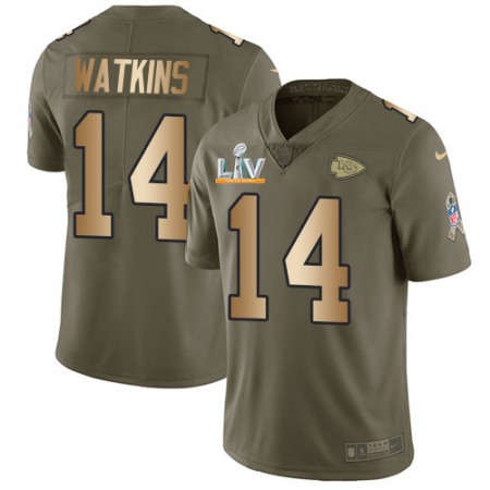 Nike Chiefs #14 Sammy Watkins Olive/Gold Youth Super Bowl LV Bound Stitched NFL Limited 2017 Salute To Service Jersey
