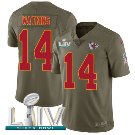 Nike Chiefs #14 Sammy Watkins Olive Super Bowl LIV 2020 Youth Stitched NFL Limited 2017 Salute To Service Jersey