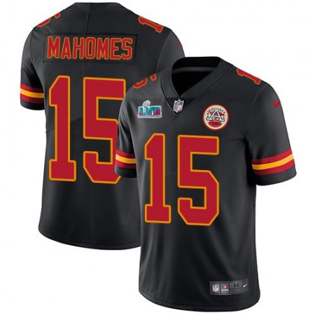 Nike Chiefs #15 Patrick Mahomes Black Super Bowl LVII Patch Youth Stitched NFL Limited Rush Jersey