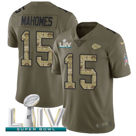 Nike Chiefs #15 Patrick Mahomes Olive/Camo Super Bowl LIV 2020 Youth Stitched NFL Limited 2017 Salute To Service Jersey