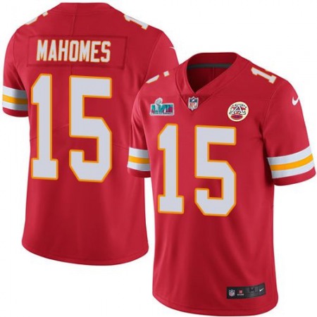 Nike Chiefs #15 Patrick Mahomes Red Team Color Super Bowl LVII Patch Youth Stitched NFL Vapor Untouchable Limited Jersey