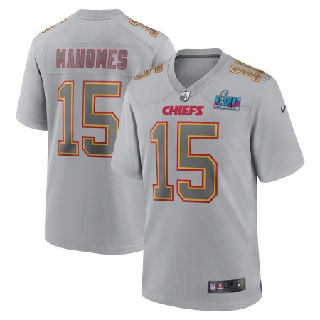 Nike Chiefs #15 Patrick Mahomes Youth Super Bowl LVII Patch Atmosphere Fashion Game Jersey - Gray