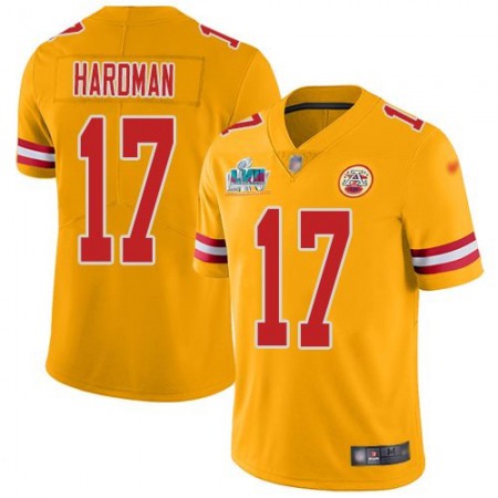 Nike Chiefs #17 Mecole Hardman Gold Super Bowl LVII Patch Youth Stitched NFL Limited Inverted Legend Jersey