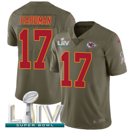 Nike Chiefs #17 Mecole Hardman Olive Super Bowl LIV 2020 Youth Stitched NFL Limited 2017 Salute To Service Jersey