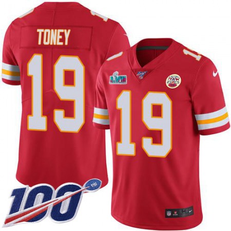 Nike Chiefs #19 Kadarius Toney Red Team Color Super Bowl LVII Patch Youth Stitched NFL 100th Season Vapor Limited Jersey