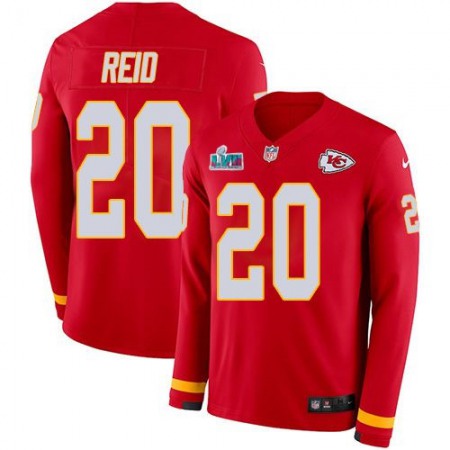 Nike Chiefs #20 Justin Reid Red Team Color Super Bowl LVII Patch Youth Stitched NFL Limited Therma Long Sleeve Jersey