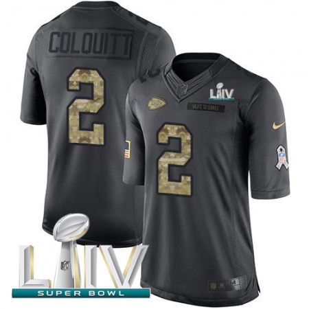 Nike Chiefs #2 Dustin Colquitt Black Super Bowl LIV 2020 Youth Stitched NFL Limited 2016 Salute to Service Jersey