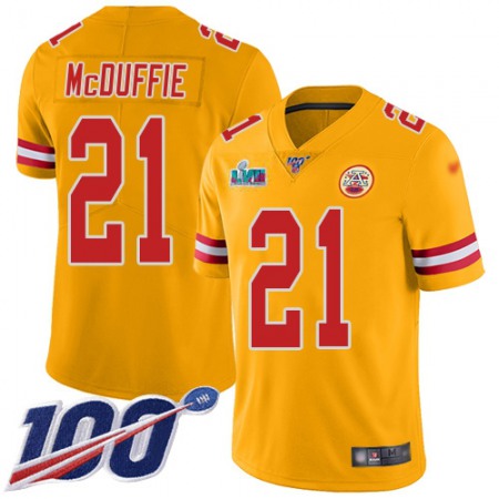 Nike Chiefs #21 Trent McDuffie Gold Super Bowl LVII Patch Youth Stitched NFL Limited Inverted Legend 100th Season Jersey