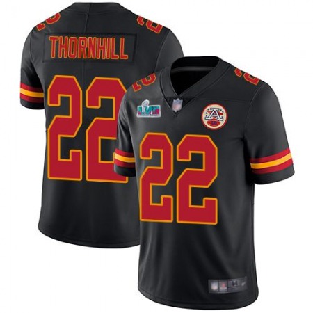 Nike Chiefs #22 Juan Thornhill Black Super Bowl LVII Patch Youth Stitched NFL Limited Rush Jersey