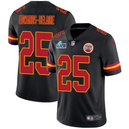 Nike Chiefs #25 Clyde Edwards-Helaire Black Super Bowl LVII Patch Youth Stitched NFL Limited Rush Jersey