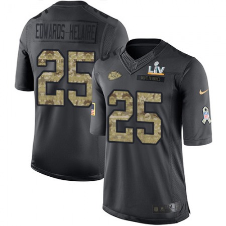 Nike Chiefs #25 Clyde Edwards-Helaire Black Youth Super Bowl LV Bound Stitched NFL Limited 2016 Salute to Service Jersey