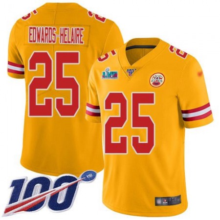 Nike Chiefs #25 Clyde Edwards-Helaire Gold Super Bowl LVII Patch Youth Stitched NFL Limited Inverted Legend 100th Season Jersey