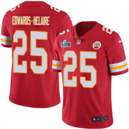 Nike Chiefs #25 Clyde Edwards-Helaire Red Team Color Super Bowl LVII Patch Youth Stitched NFL Vapor Untouchable Limited Jersey