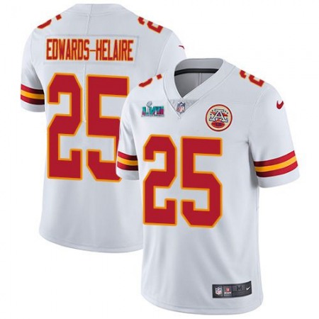 Nike Chiefs #25 Clyde Edwards-Helaire White Super Bowl LVII Patch Youth Stitched NFL Vapor Untouchable Limited Jersey