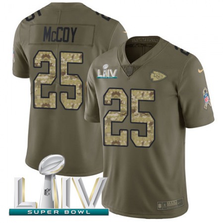 Nike Chiefs #25 LeSean McCoy Olive/Camo Super Bowl LIV 2020 Youth Stitched NFL Limited 2017 Salute To Service Jersey