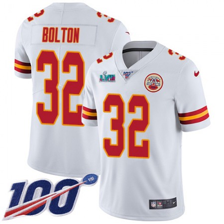 Nike Chiefs #32 Nick Bolton White Super Bowl LVII Patch Youth Stitched NFL 100th Season Vapor Limited Jersey