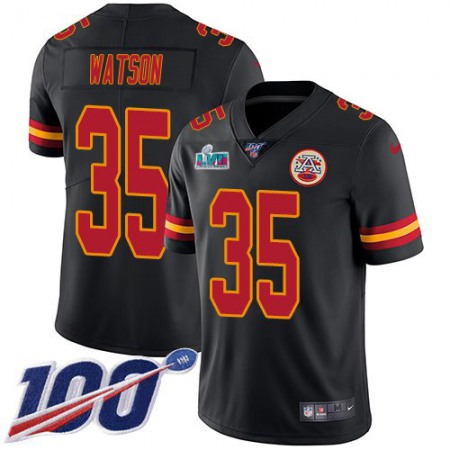 Nike Chiefs #35 Jaylen Watson Black Super Bowl LVII Patch Youth Stitched NFL Limited Rush 100th Season Jersey