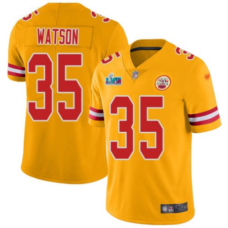 Nike Chiefs #35 Jaylen Watson Gold Super Bowl LVII Patch Youth Stitched NFL Limited Inverted Legend Jersey