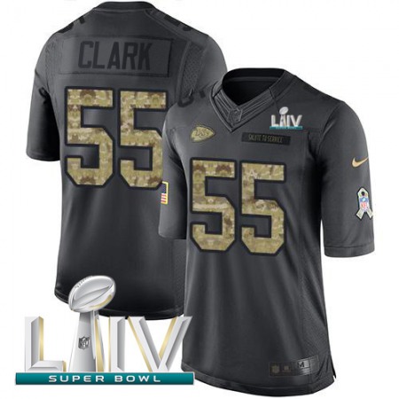 Nike Chiefs #55 Frank Clark Black Super Bowl LIV 2020 Youth Stitched NFL Limited 2016 Salute to Service Jersey