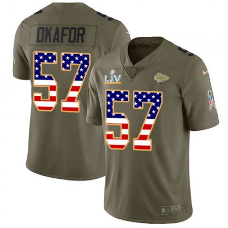 Nike Chiefs #57 Alex Okafor Olive/USA Flag Youth Super Bowl LV Bound Stitched NFL Limited 2017 Salute To Service Jersey