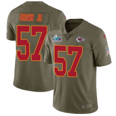 Nike Chiefs #57 Orlando Brown Jr. Olive Super Bowl LVII Patch Youth Stitched NFL Limited 2017 Salute To Service Jersey
