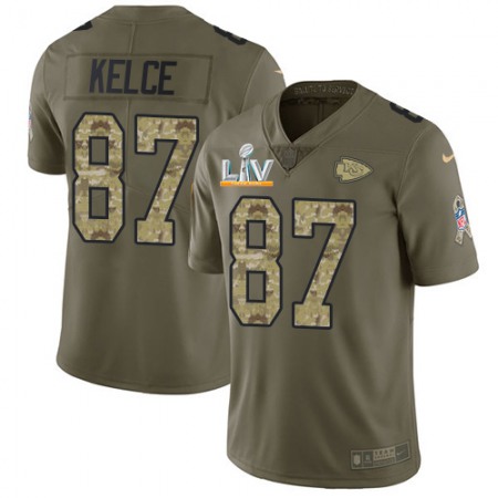 Nike Chiefs #87 Travis Kelce Olive/Camo Youth Super Bowl LV Bound Stitched NFL Limited 2017 Salute To Service Jersey