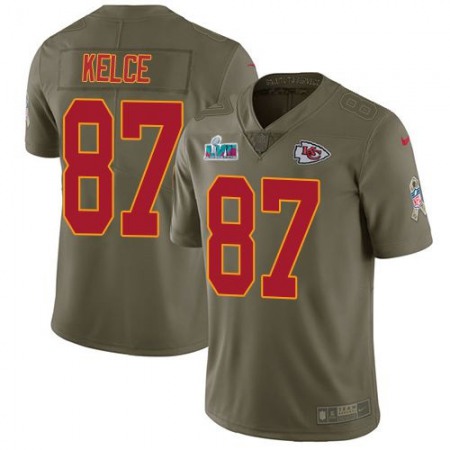 Nike Chiefs #87 Travis Kelce Olive Super Bowl LVII Patch Youth Stitched NFL Limited 2017 Salute To Service Jersey