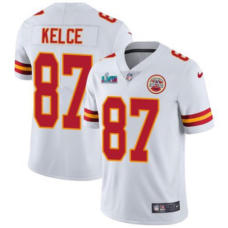 Nike Chiefs #87 Travis Kelce White Super Bowl LVII Patch Youth Stitched NFL Vapor Untouchable Limited Jersey