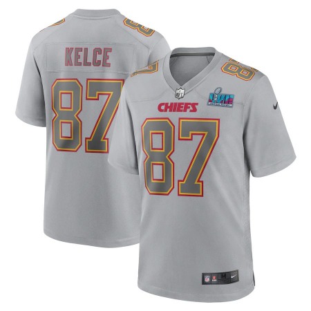 Nike Chiefs #87 Travis Kelce Youth Super Bowl LVII Patch Atmosphere Fashion Game Jersey - Gray