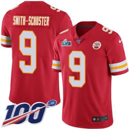 Nike Chiefs #9 JuJu Smith-Schuster Red Team Color Super Bowl LVII Patch Youth Stitched NFL 100th Season Vapor Limited Jersey
